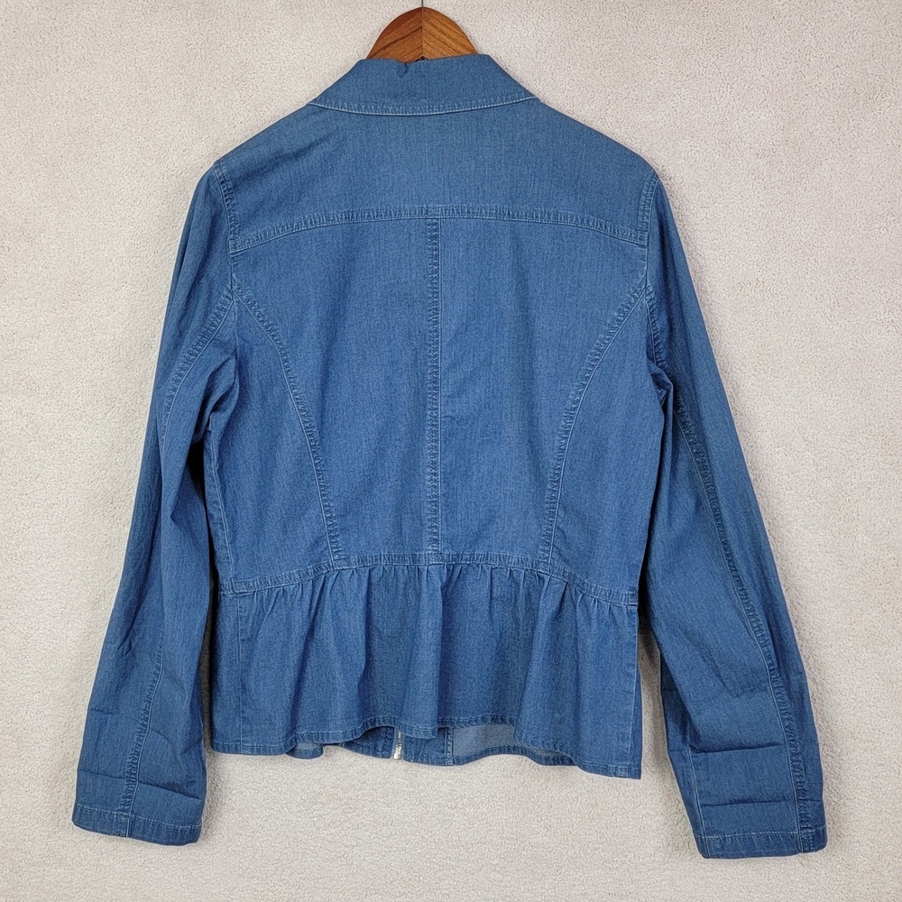 WHBM Peplum Zip Front Shacket Women XL Blue Chambray Denim Utility Fall Jacket - Picture 5 of 10
